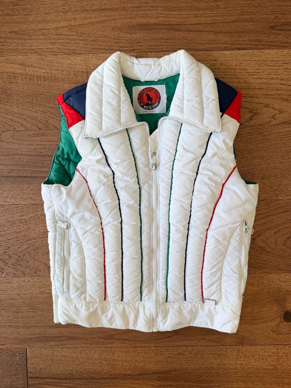 Vintage 70s White Stag Mountain Goat Ski Vest White Colorblock Puffer